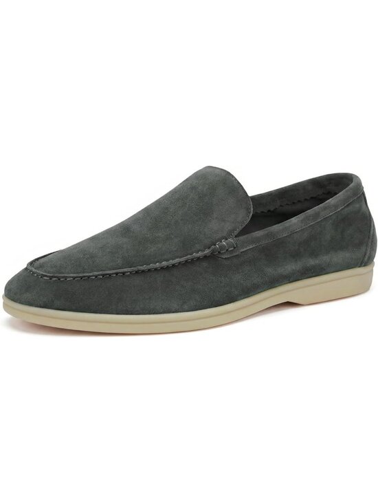 Men\'s Grey Loafers Shoes Genuine Sheepskin Suede Solid Minimalist Slip On